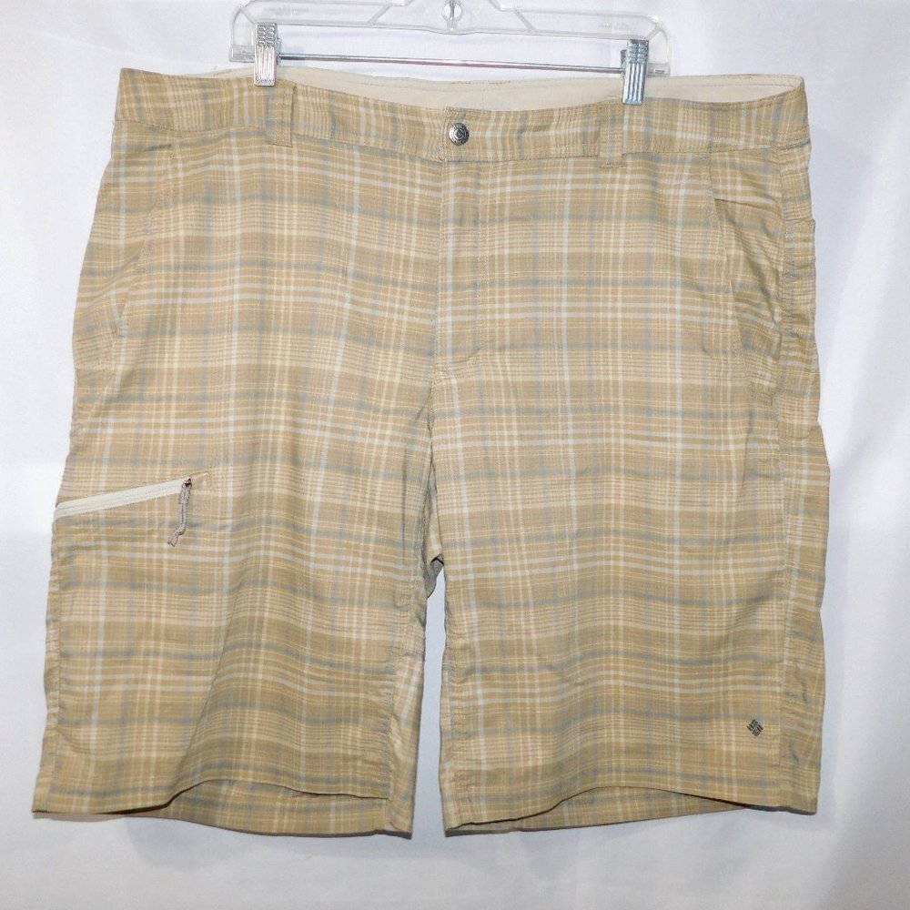 Columbia Omni-Wick Advanced Evaporation outdoor Plaid Shorts Tan Gray Mens 42